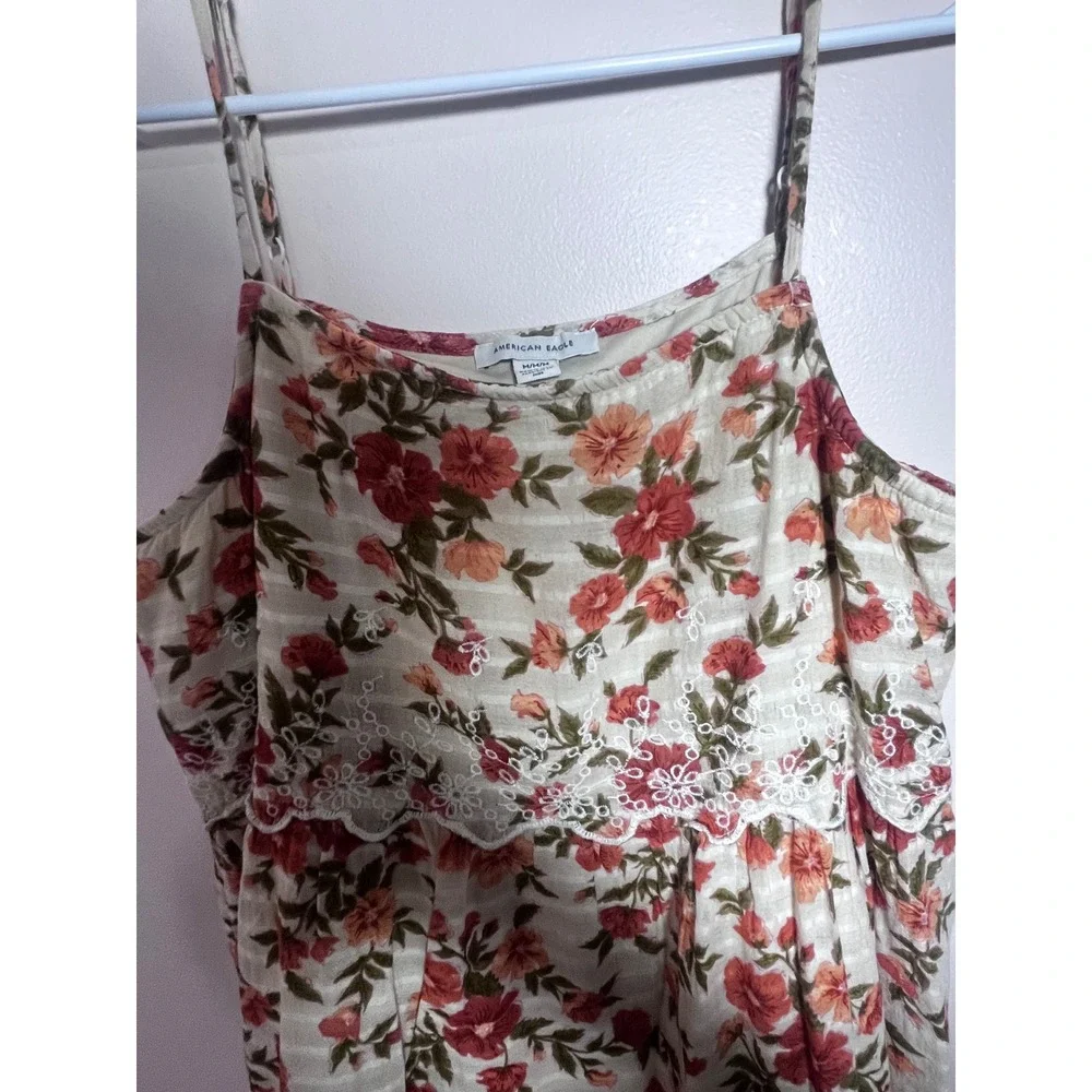 American Eagle Floral Babydoll Mini Dress Medium Lace Trim Boho Cottagecore M - Picture 8 of 10
